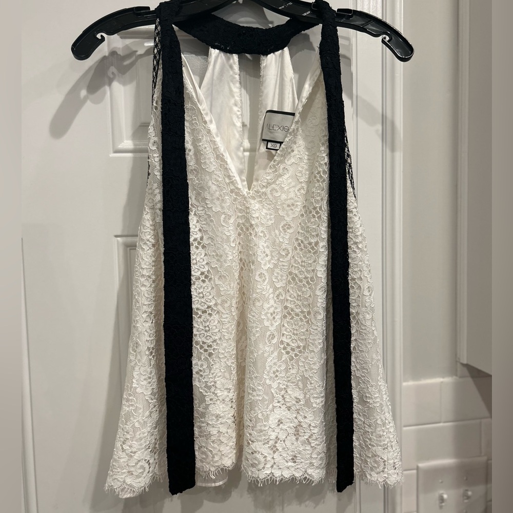 White lace top with black detail
